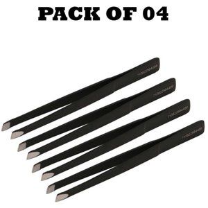 Forgica Professional Stainless Steel Black Tweezers Pack of 04